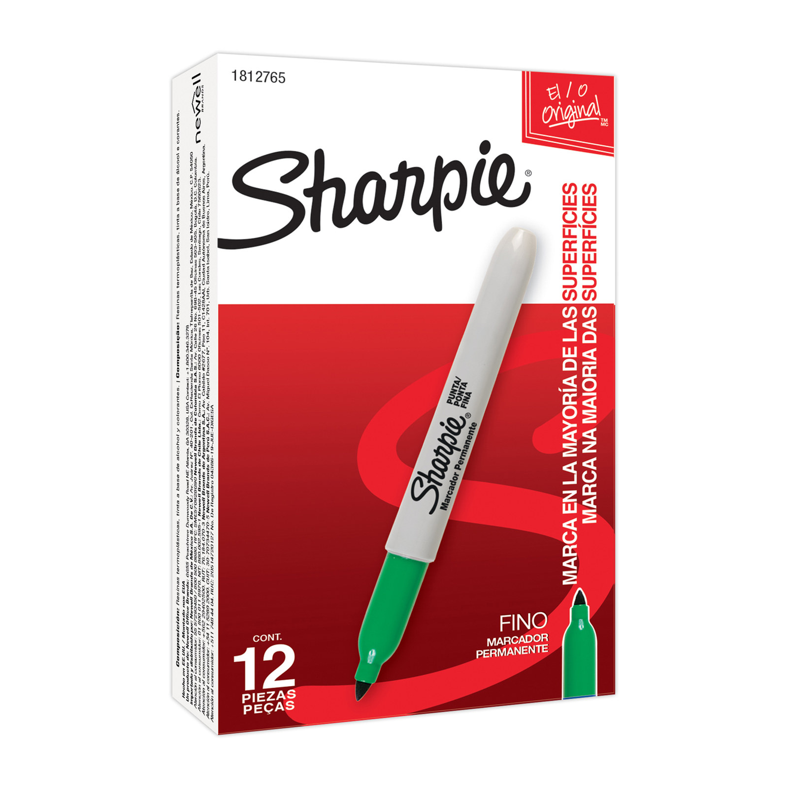 MARCADOR PERMANENTE SHARPIE PUNTA FINA VERDE (CAJA C/12 - PRECIO X PZA)