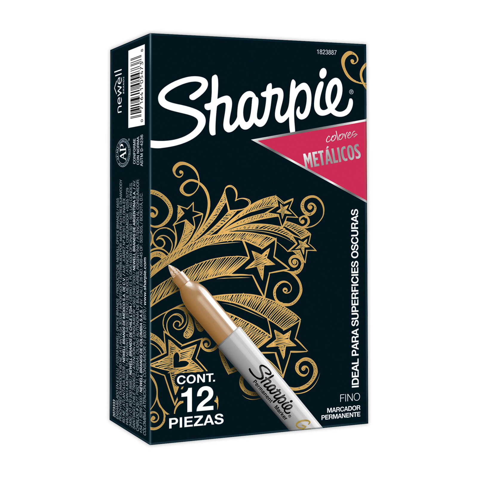 MARCADOR PERMANENTE SHARPIE METALLIC ORO PUNTA FINA (CAJA C/12 - PRECIO X PZA)