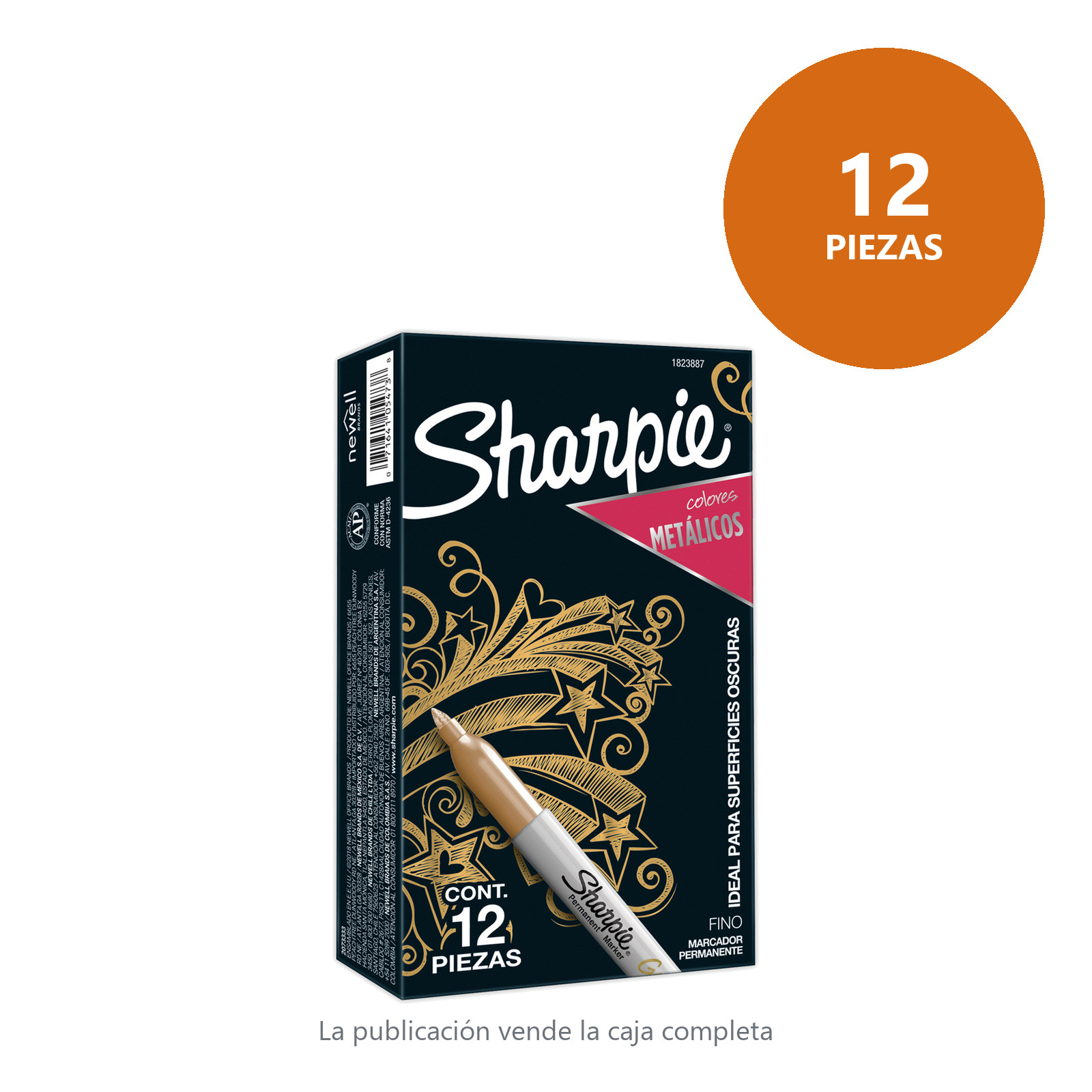 MARCADOR PERMANENTE SHARPIE METALLIC ORO PUNTA FINA (CAJA C/12 - PRECIO X PZA) - Imagen 2