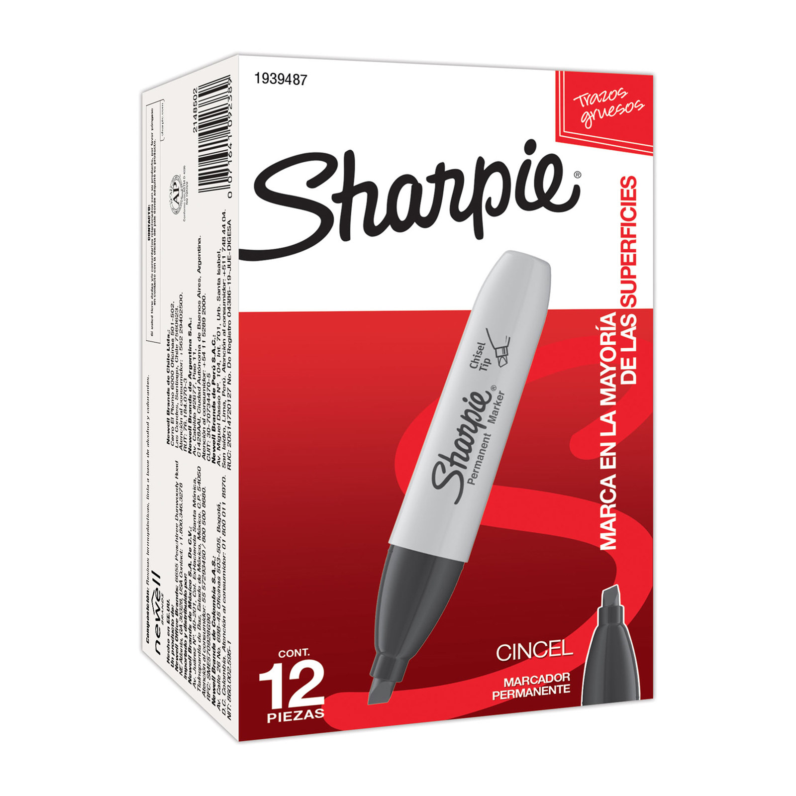 MARCADOR PERMANENTE SHARPIE PUNTA CINCEL NEGRO (CAJA C/12 - PRECIO X PZA)