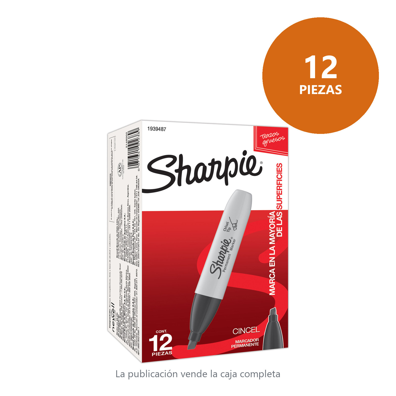 MARCADOR PERMANENTE SHARPIE PUNTA CINCEL NEGRO (CAJA C/12 - PRECIO X PZA) - Imagen 2
