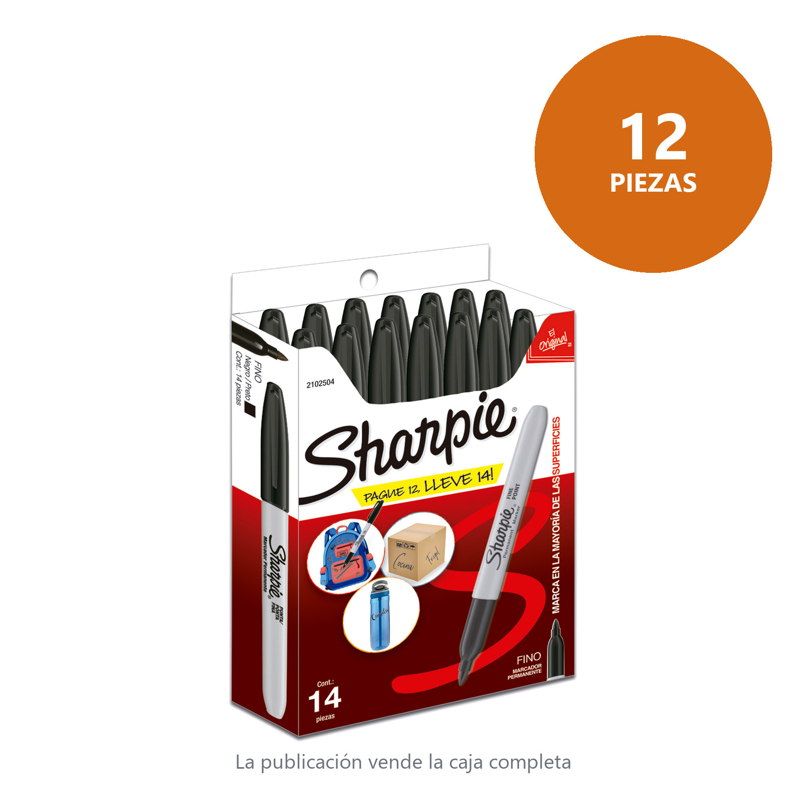 MARCADOR PERMANENTE SHARPIE PUNTA FINA NEGRO (CAJA C/12 - PRECIO X PZA) - Imagen 2