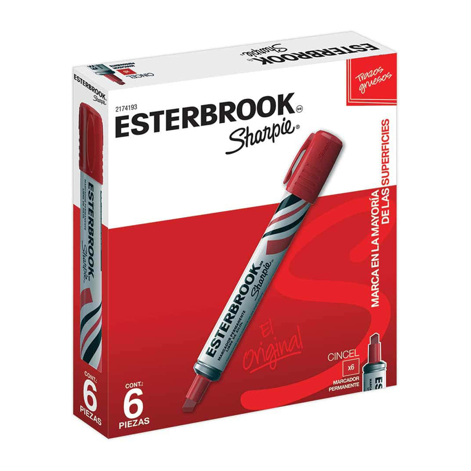 MARCADOR PERMANENTE ESTERBROOK PUNTA CINCEL ROJO (CAJA C/6 - PRECIO X PZA)