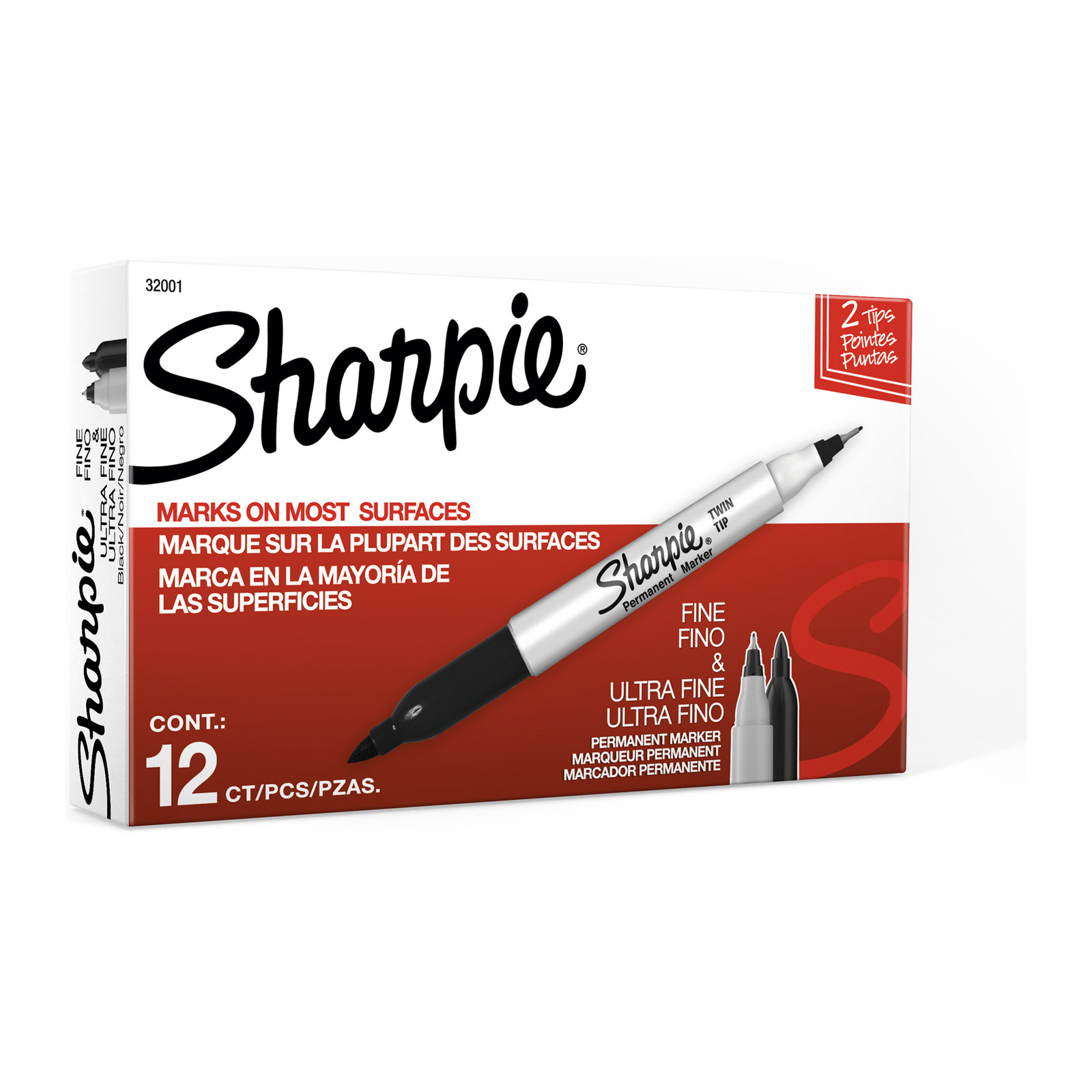 MARCADOR PERMANENTE SHARPIE TWIN TIP DOBLE PUNTA NEGRO (CAJA C/12 - PRECIO X PZA)