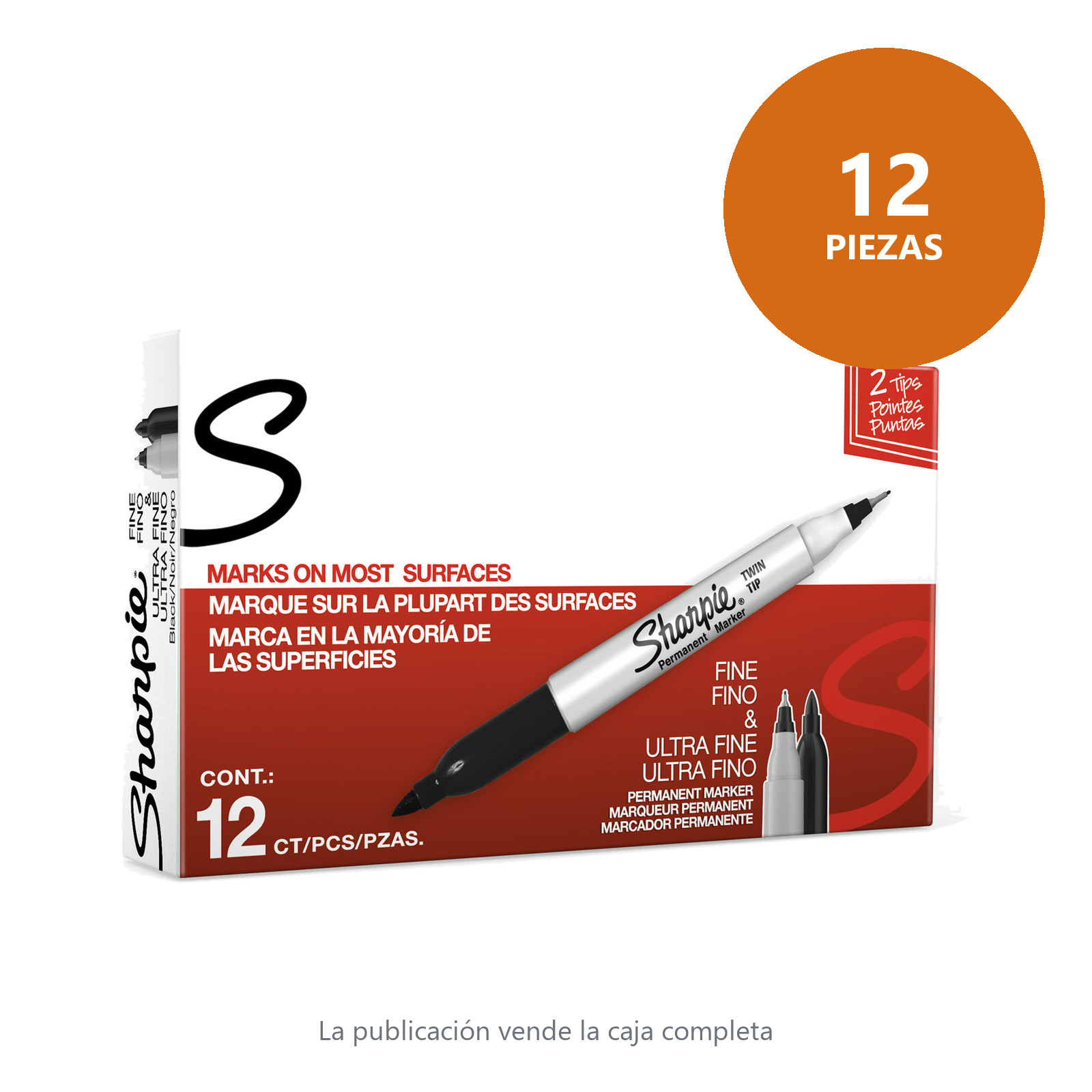 MARCADOR PERMANENTE SHARPIE TWIN TIP DOBLE PUNTA NEGRO (CAJA C/12 - PRECIO X PZA) - Imagen 2