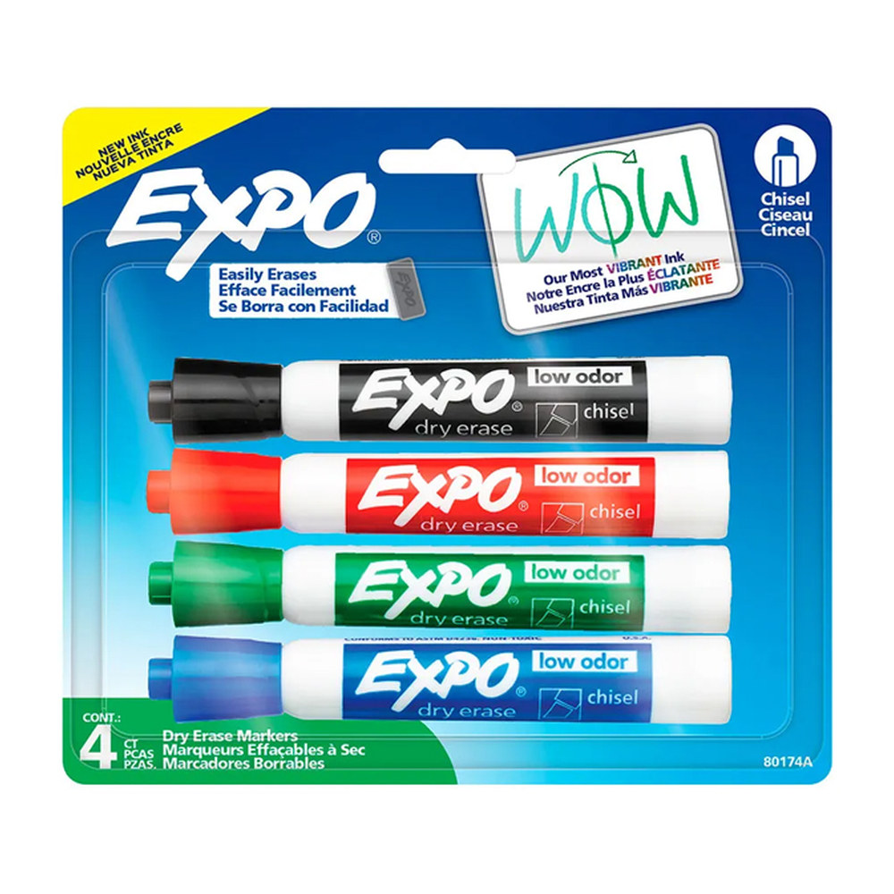 MARCADORES PIZARRON EXPO LOW ODOR CINCEL SURTIDOS (BLISTER C/4 PZS - PRECIO X BLISTER)