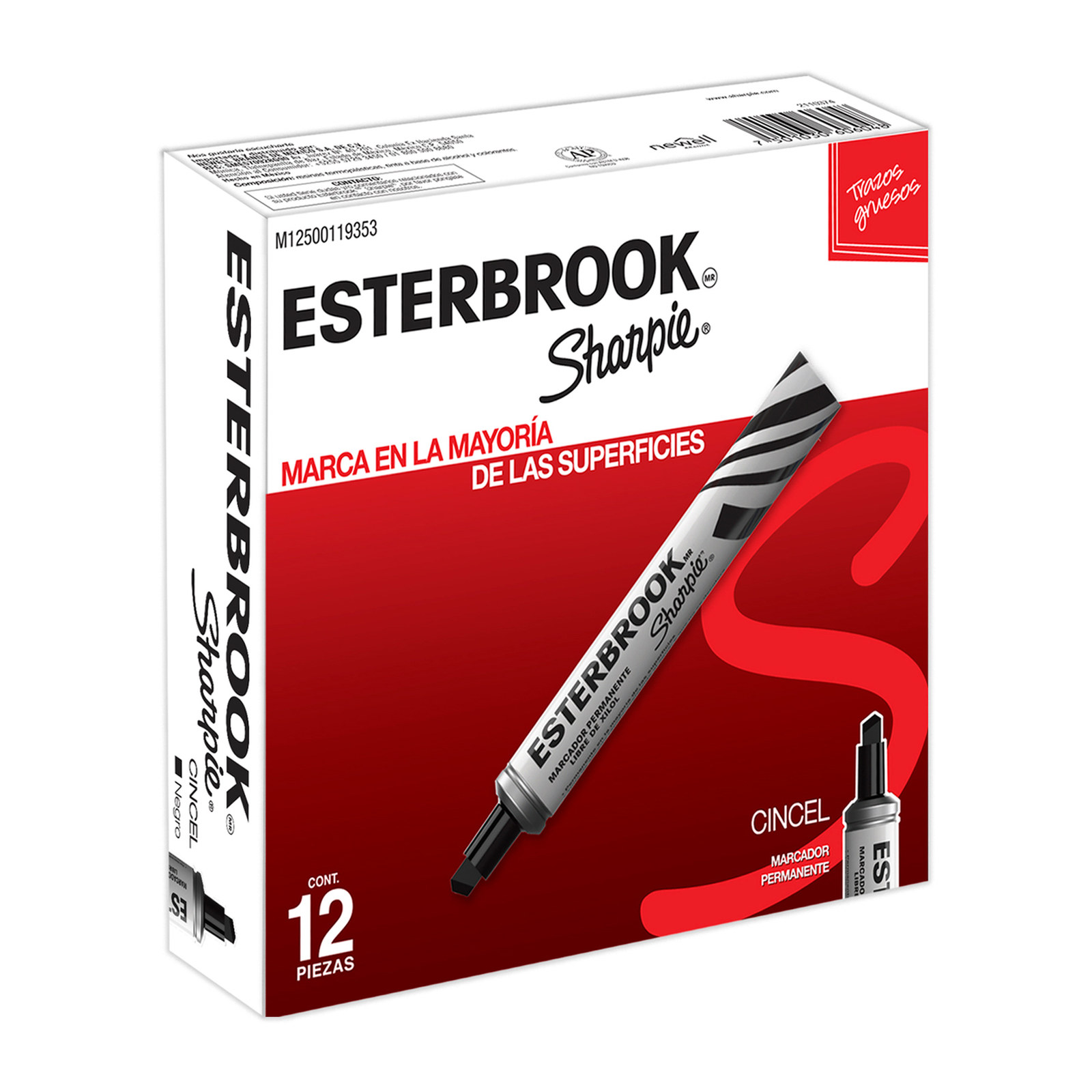 MARCADOR PERMANENTE ESTERBROOK PUNTA FINA NEGRO (CAJA C/12 - PRECIO X PZA)