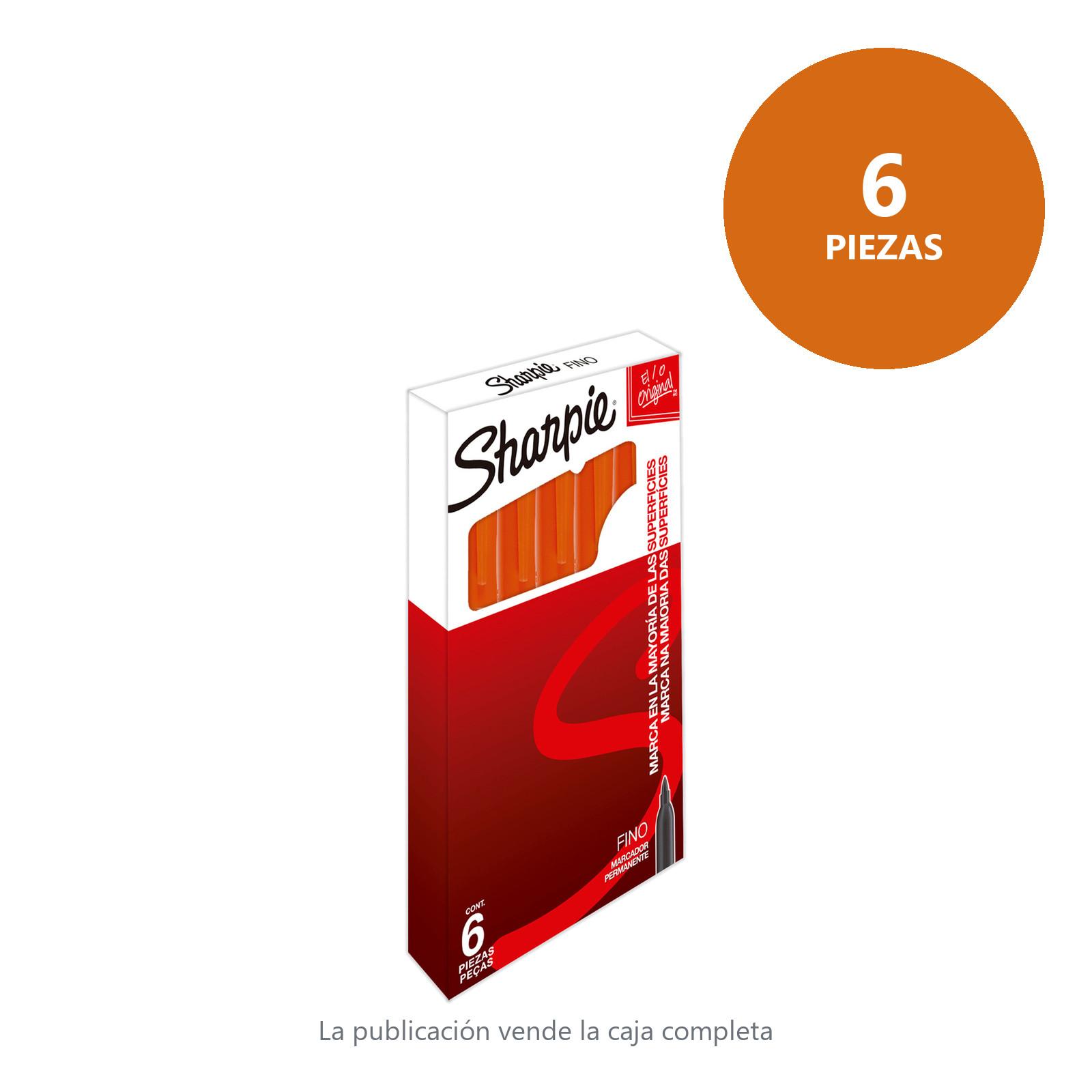 MARCADOR PERMANENTE SHARPIE PUNTA FINA NARANJA (CAJA C/6 - PRECIO X PZA) - Imagen 2