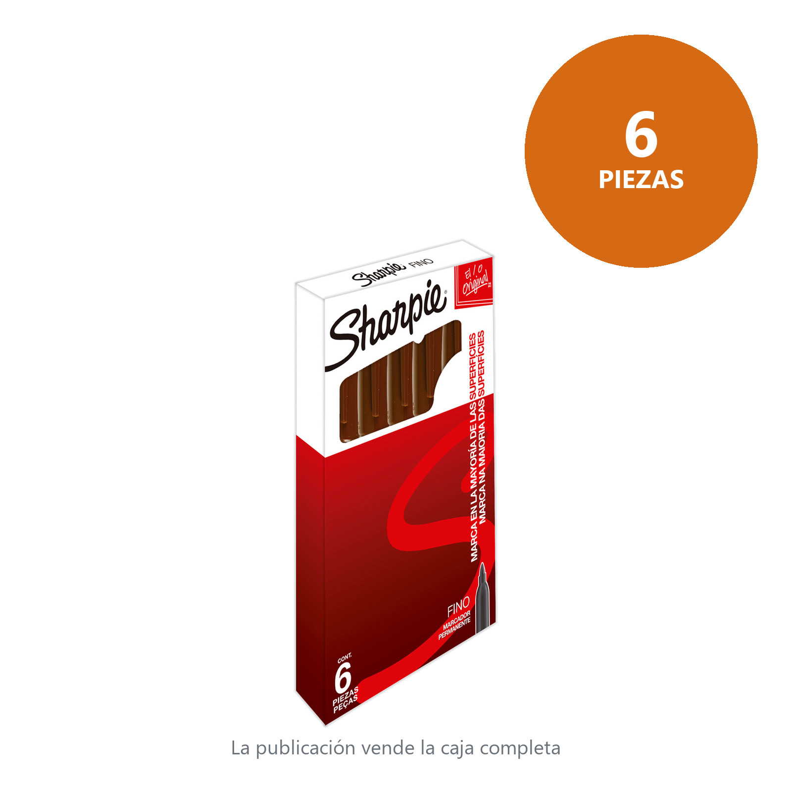 MARCADOR PERMANENTE SHARPIE PUNTA FINA CAFE (CAJA C/6 - PRECIO X PZA) - Imagen 2