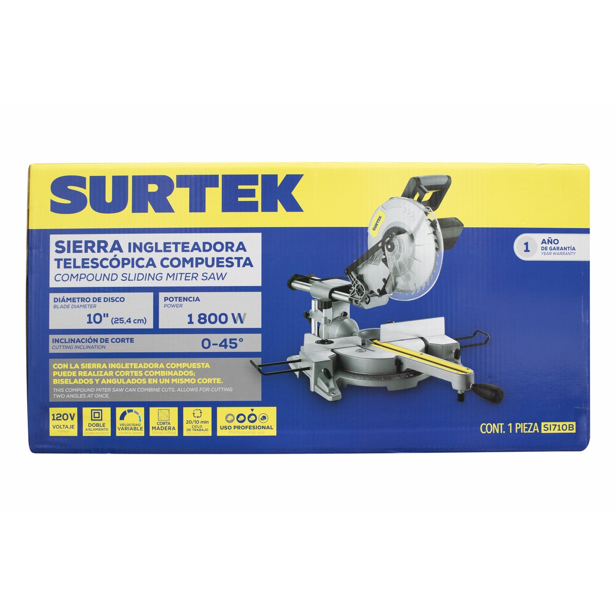 Sierra de inglete telescópica 10" 1800 W Surtek - Imagen 2