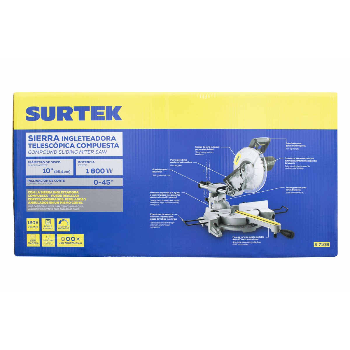 Sierra de inglete telescópica 10" 1800 W Surtek - Imagen 3