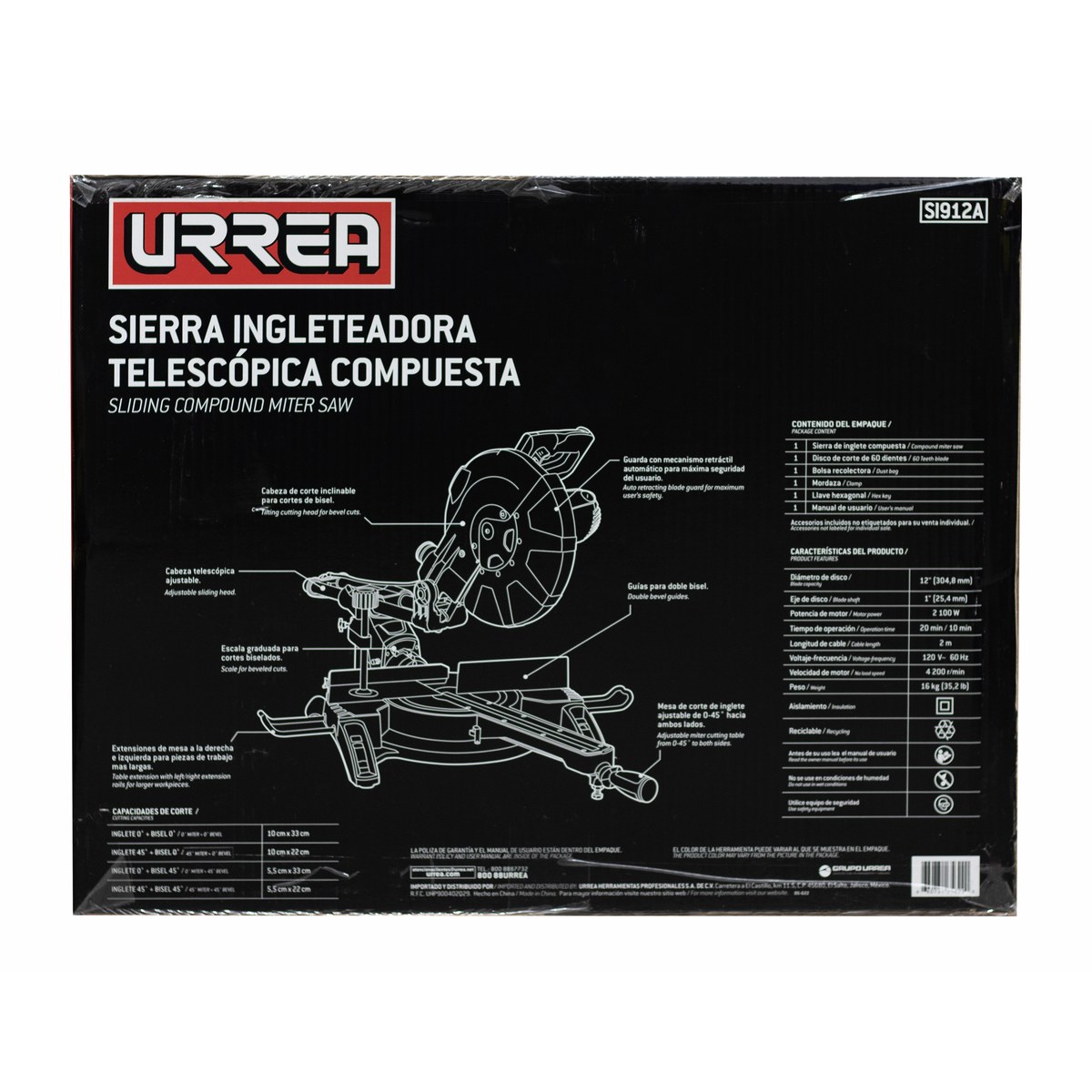 Sierra de inglete telescópica 12" 2100 W Urrea - Imagen 2