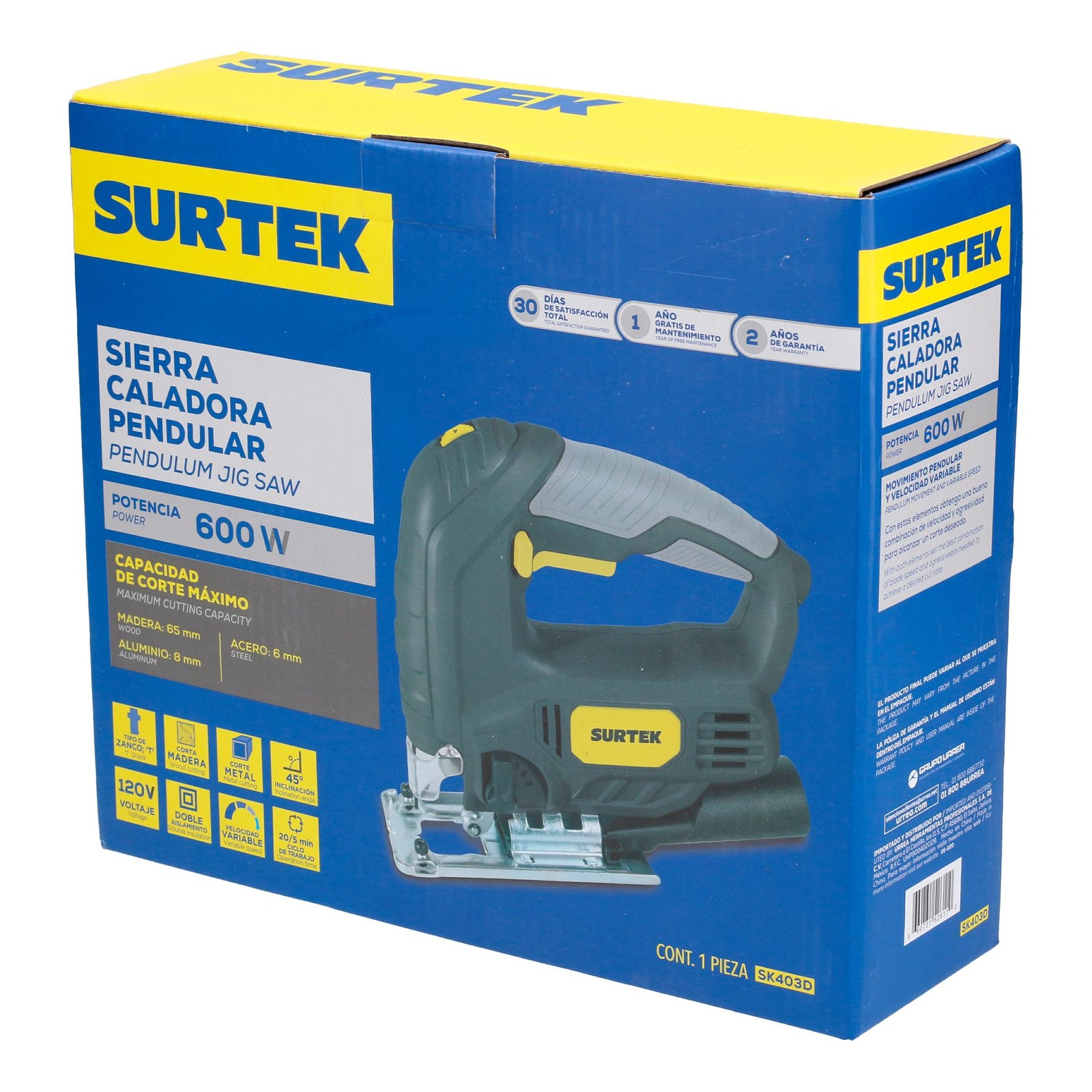 Sierra caladora 30 mm 600 W 120 V, 800 - 3,000 RPM Surtek - Imagen 2