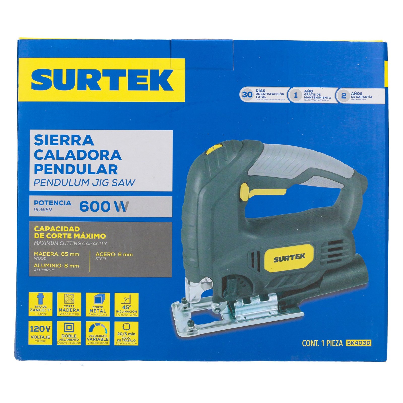 Sierra caladora 30 mm 600 W 120 V, 800 - 3,000 RPM Surtek - Imagen 3