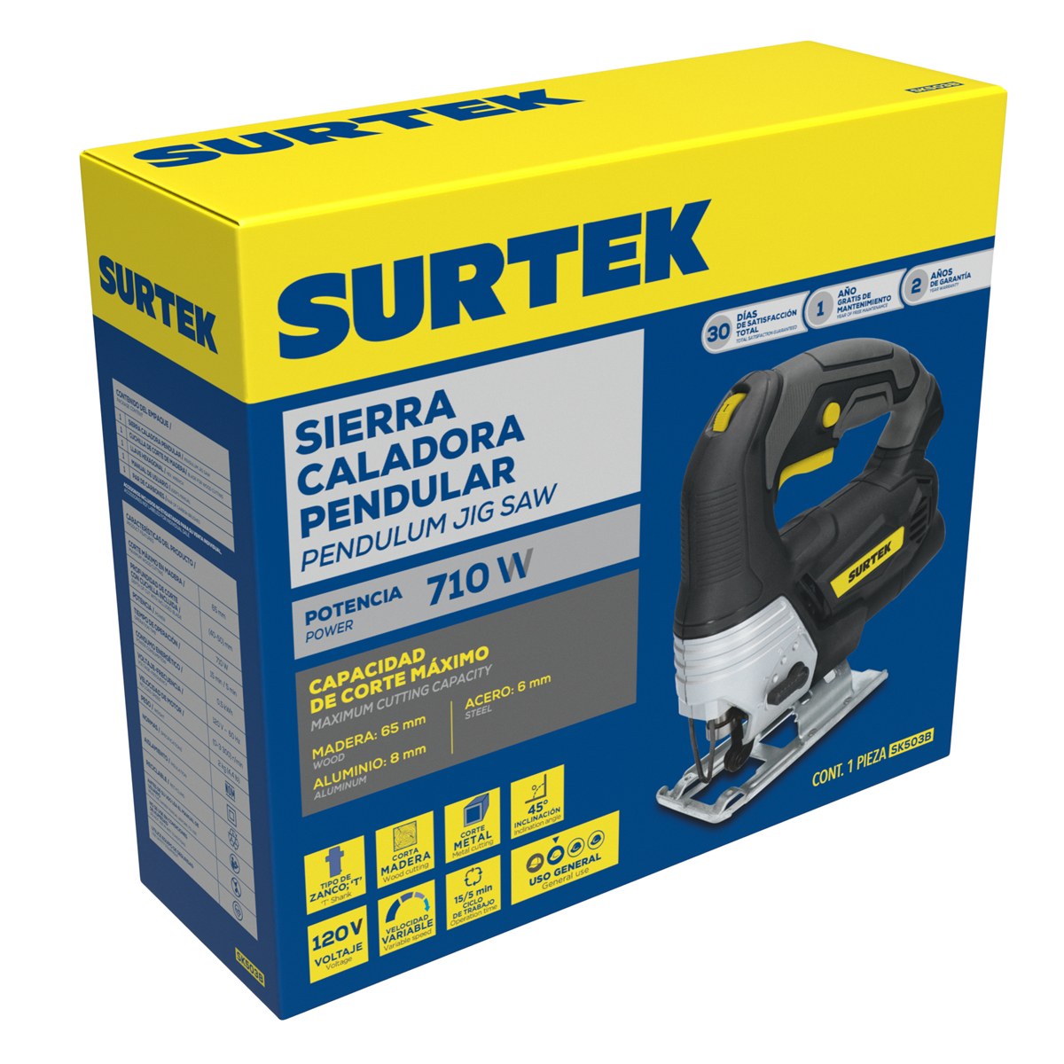 Sierra caladora 40 mm 710 W 120 V, 0 - 3,300 RPM Surtek - Imagen 2