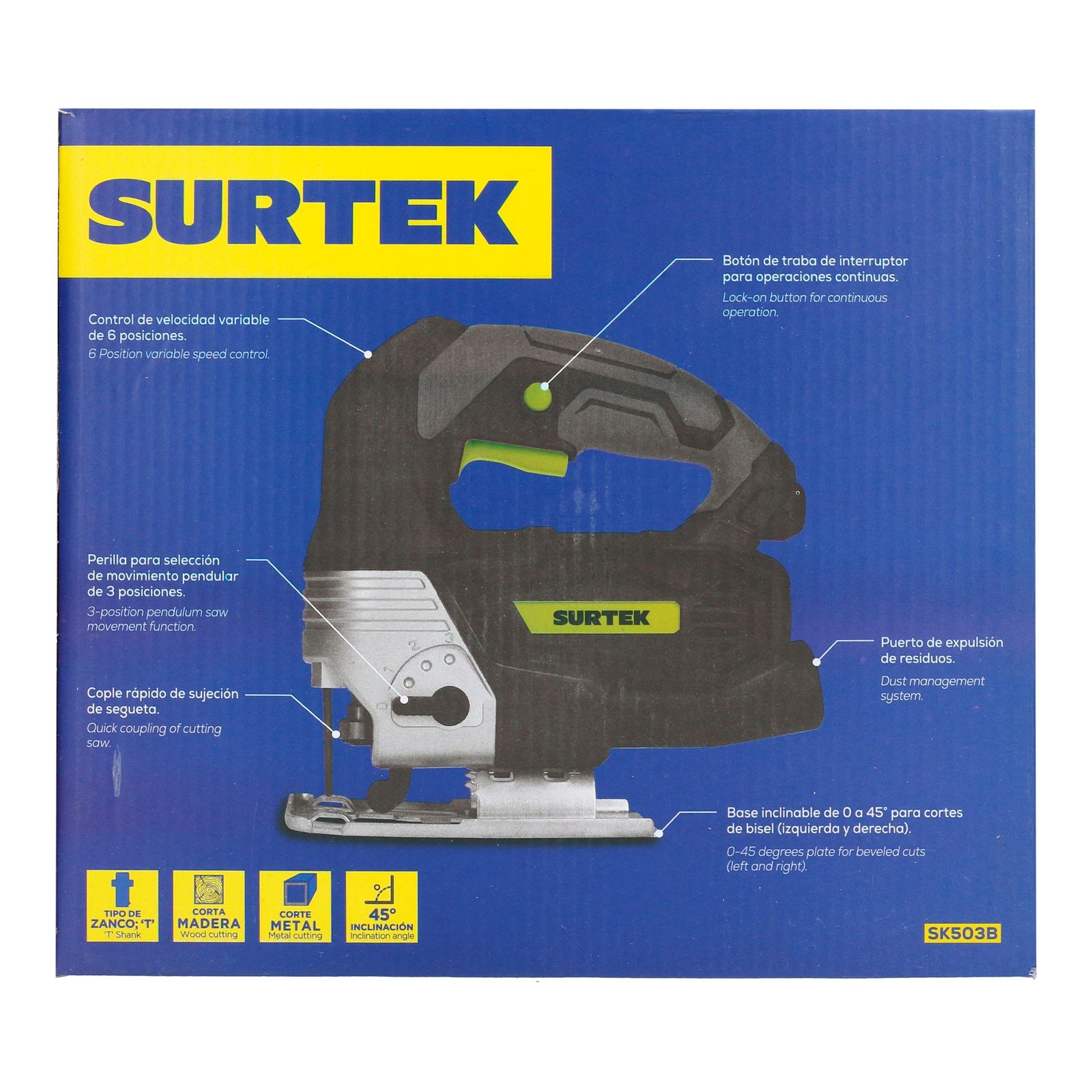 Sierra caladora 40 mm 710 W 120 V, 0 - 3,300 RPM Surtek - Imagen 3