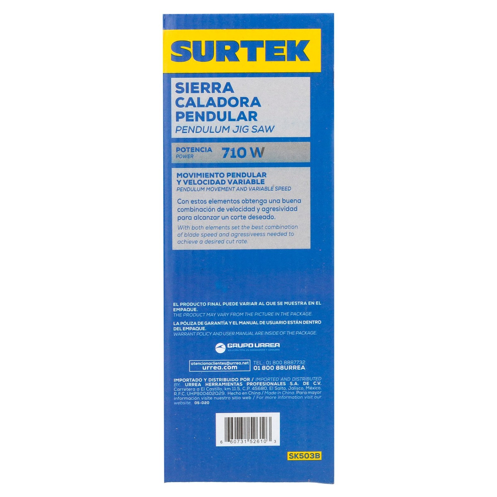 Sierra caladora 40 mm 710 W 120 V, 0 - 3,300 RPM Surtek - Imagen 4