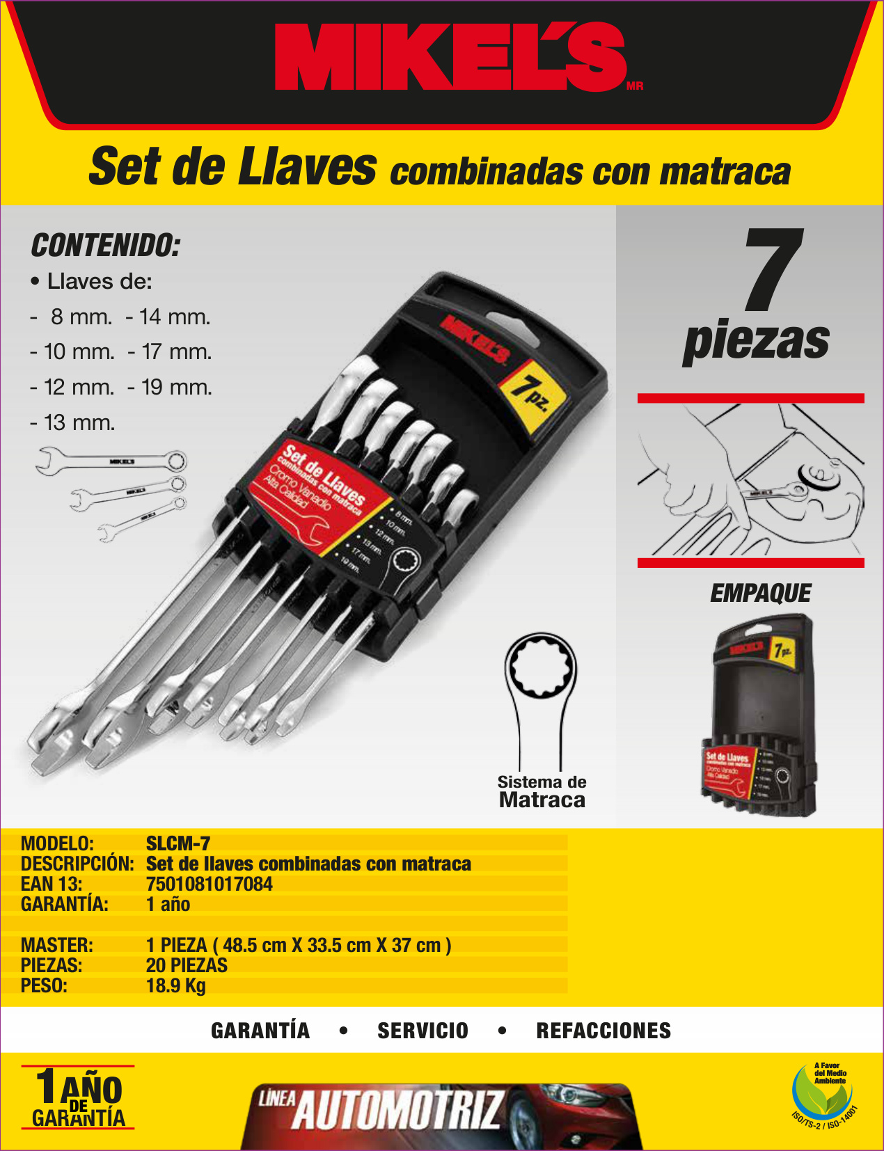 MIKELS SLCM-7 Llaves combinadas con matraca (set 7 pzas) - Imagen 4