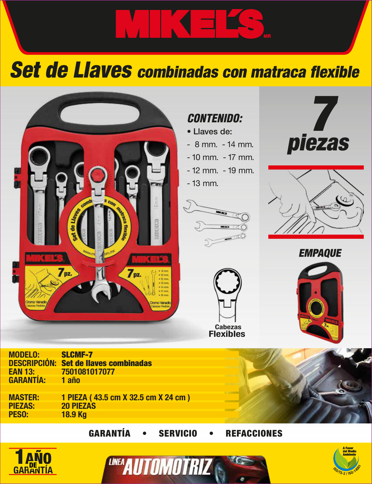 MIKELS SLCMF-7 Llaves combinadas con matraca cabeza flexible (set 7 pzas) - Imagen 4