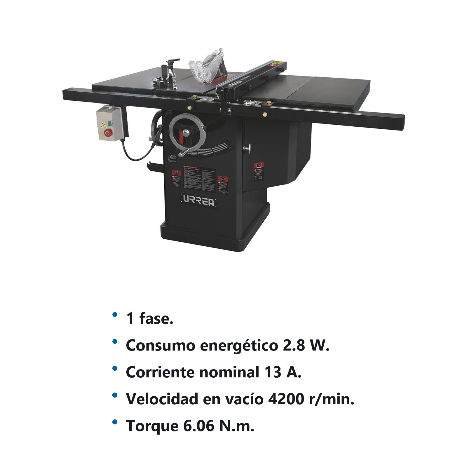 Sierra de mesa con ducto de salida para polvo 10", 3 HP, 2200 W, 220 V, 3580 RPM Urrea - Imagen 2