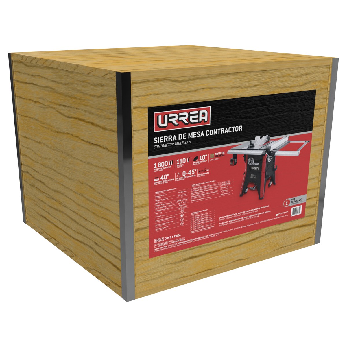 Sierra de mesa contractor 10" 1800 W, 120 V Urrea - Imagen 2