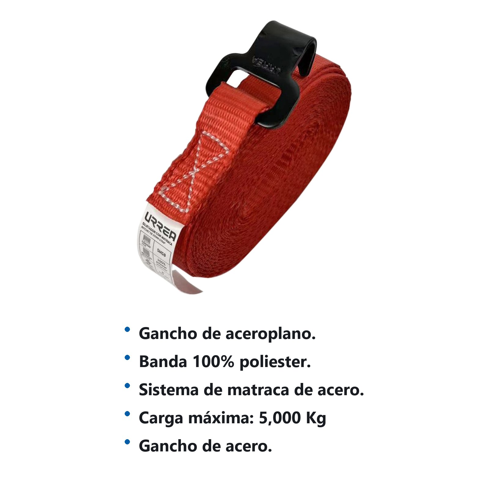Sujetador con matraca con gancho plano 2" x 9 m, 2500 kg Urrea - Imagen 2