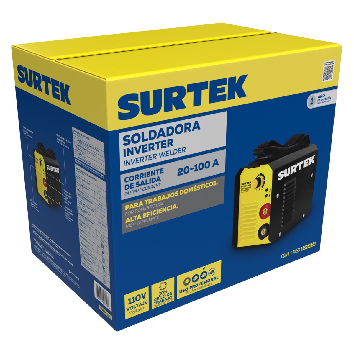 Soldadora inverter para electrodos de 1 fase 110 V, 100 A Surtek - Imagen 2