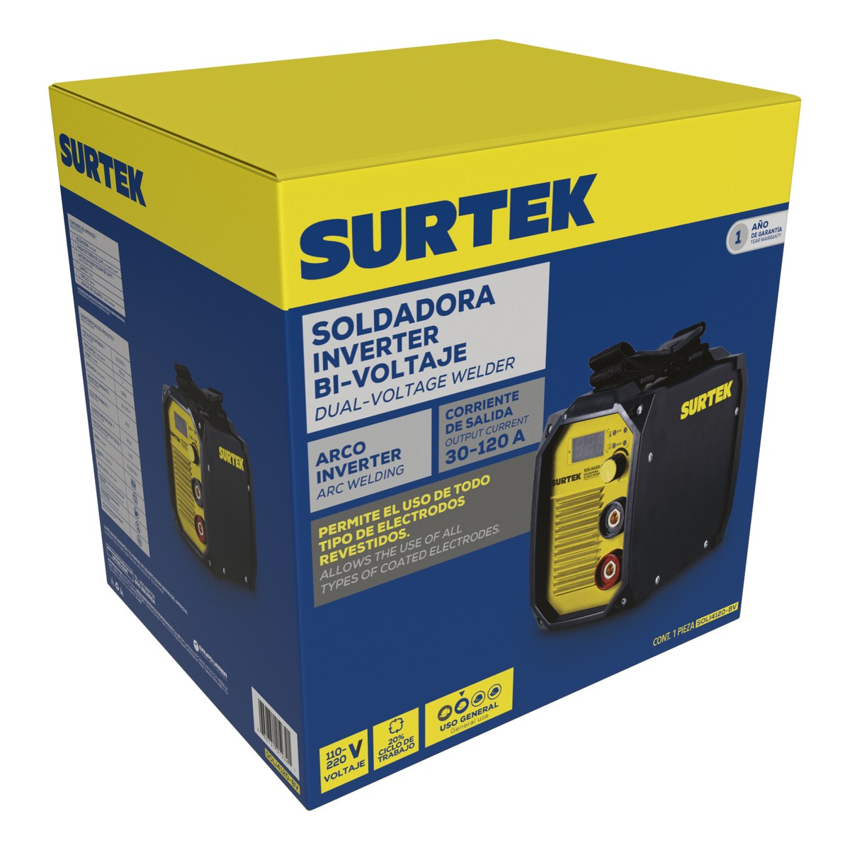 Soldadora inverter para electrodos de 1 fase bi voltaje 110 - 220 V, 120 A Surtek - Imagen 2