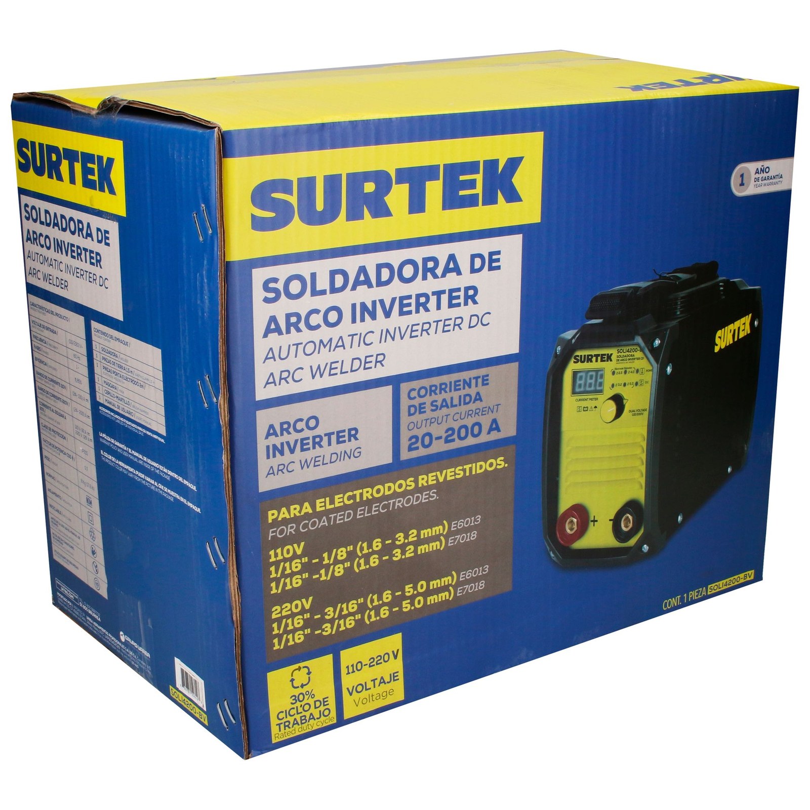 Soldadora inverter para electrodos de 1 fase bi voltaje 110 - 220 V, 200 A Surtek - Imagen 3