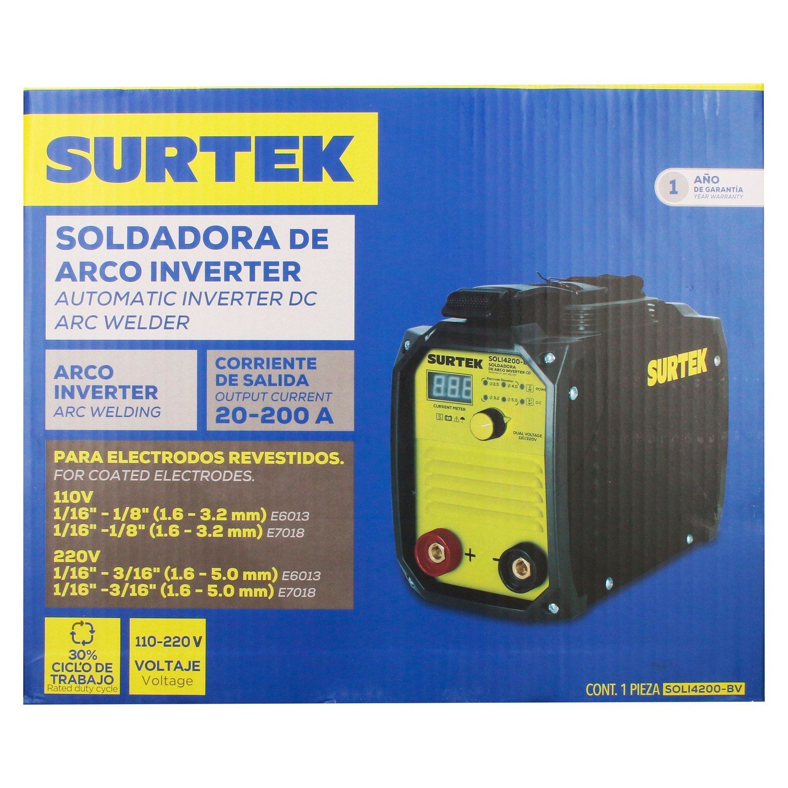 Soldadora inverter para electrodos de 1 fase bi voltaje 110 - 220 V, 200 A Surtek - Imagen 4
