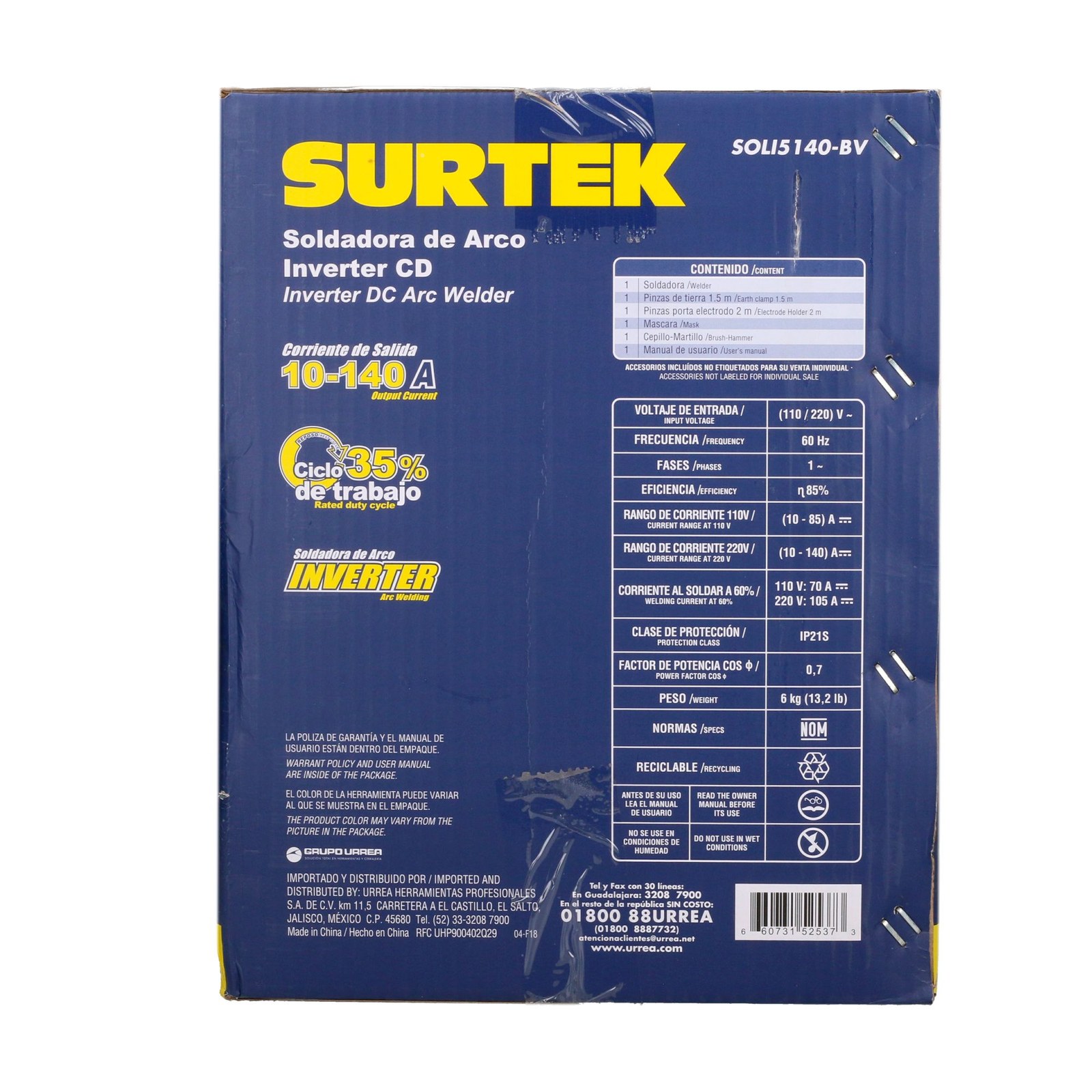 Soldadora inverter para electrodos de 1 fase bi voltaje 110 - 220 V, 140 A Surtek - Imagen 4