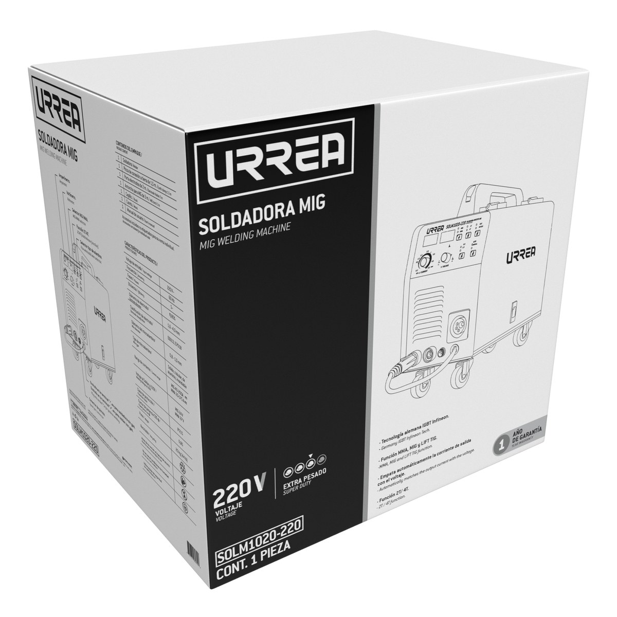 Soldadora inverter para uso con microalambre de 1 fase 220 V, 200 A Urrea - Imagen 2