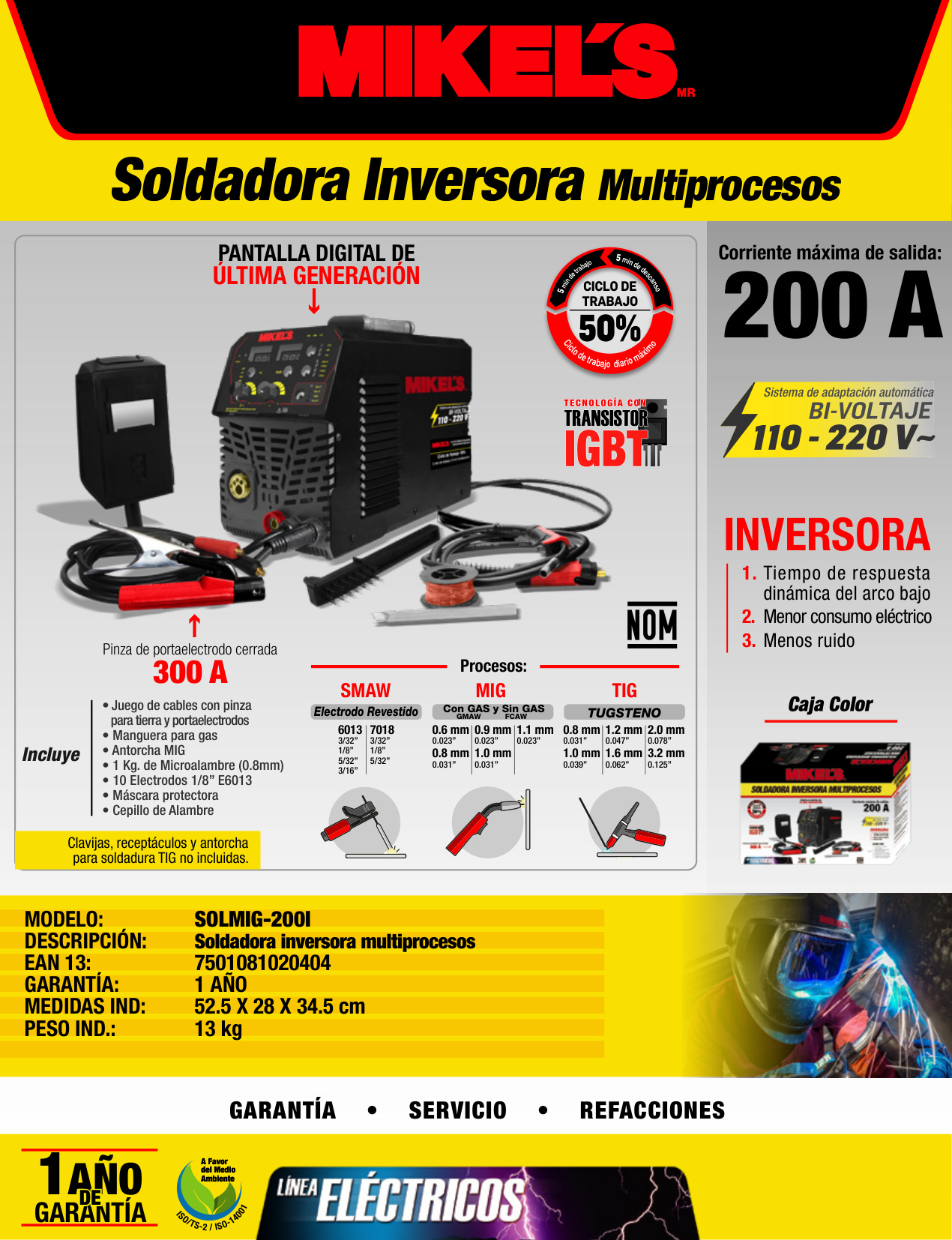 MIKELS SOLMIG-200I Soldadora de micro alambre y electrodo inverter (200 amp) - Imagen 4