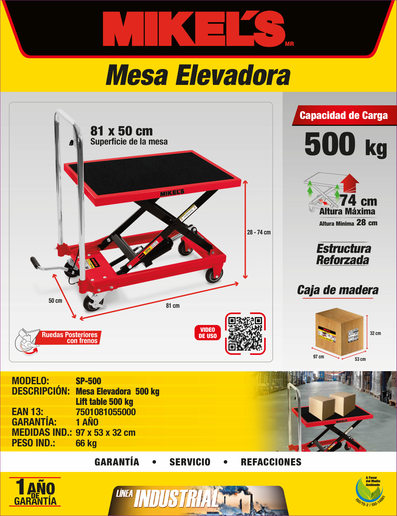 MIKELS SP-500 Mesa elevadora hidráulica (500 kgs) - Imagen 4