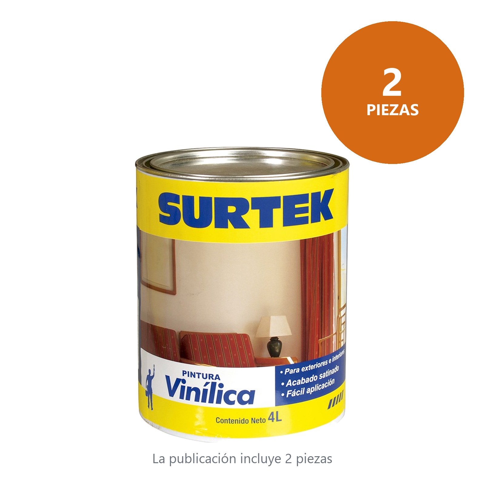 Cubeta de pintura vinílica 4 Lt color blanco Surtek - Imagen 2