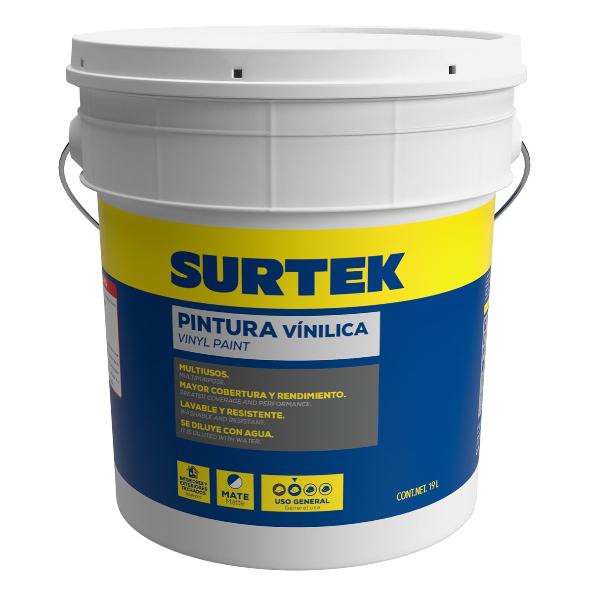 Cubeta de pintura vinílica 19 Lt color blanco Surtek - Imagen 2