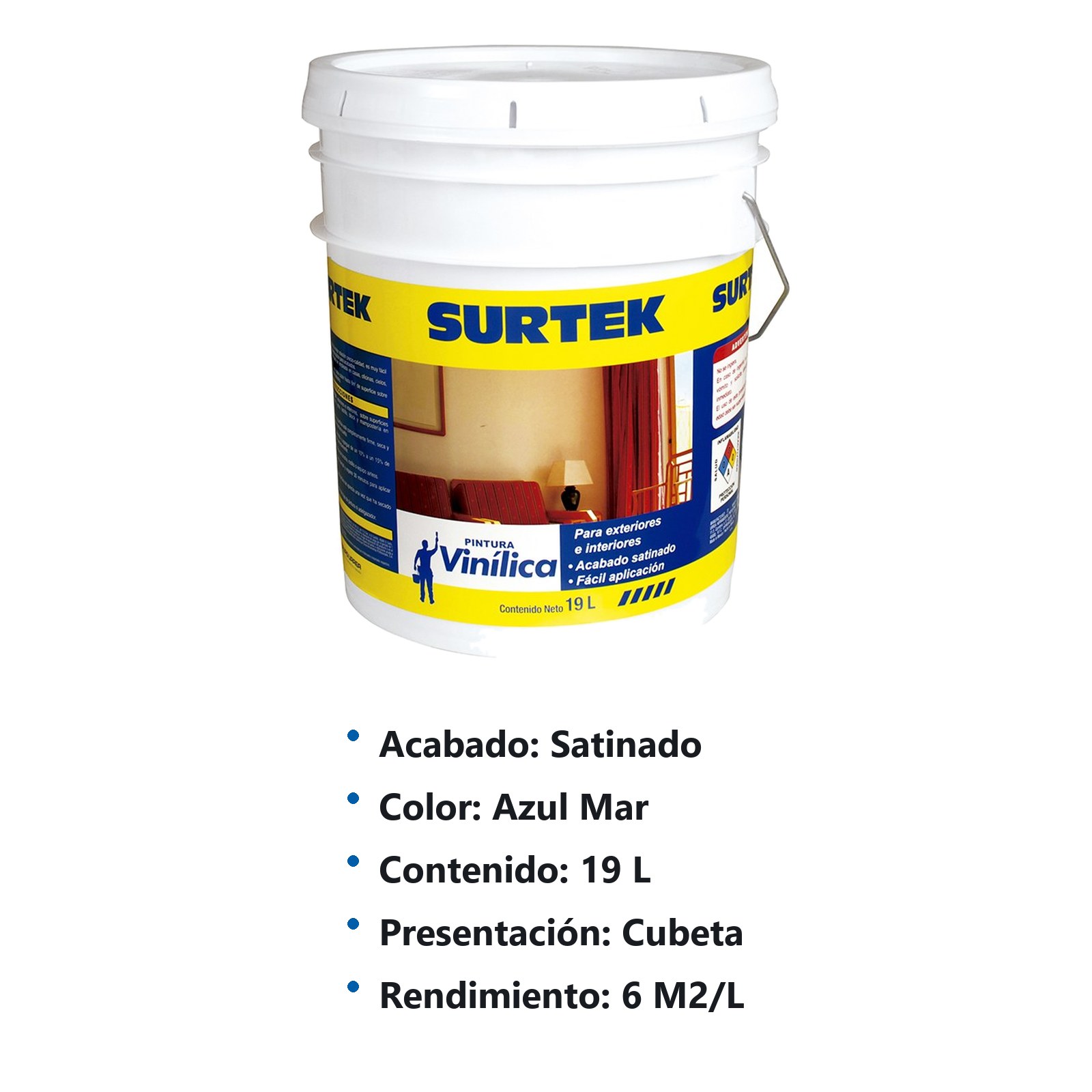 Cubeta de pintura vinílica 19 Lt color azul marillo Surtek - Imagen 2