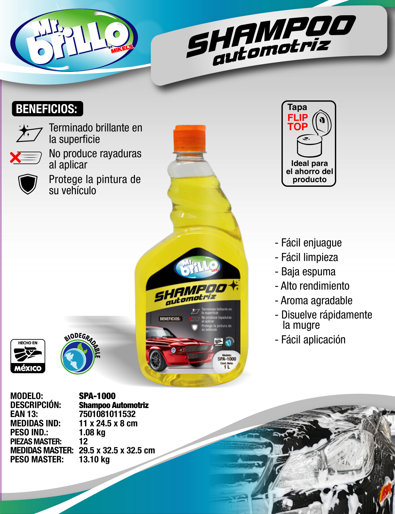 MR. BRILLO SPA-1000 Shampoo para automóvil (1 lt) - Imagen 2