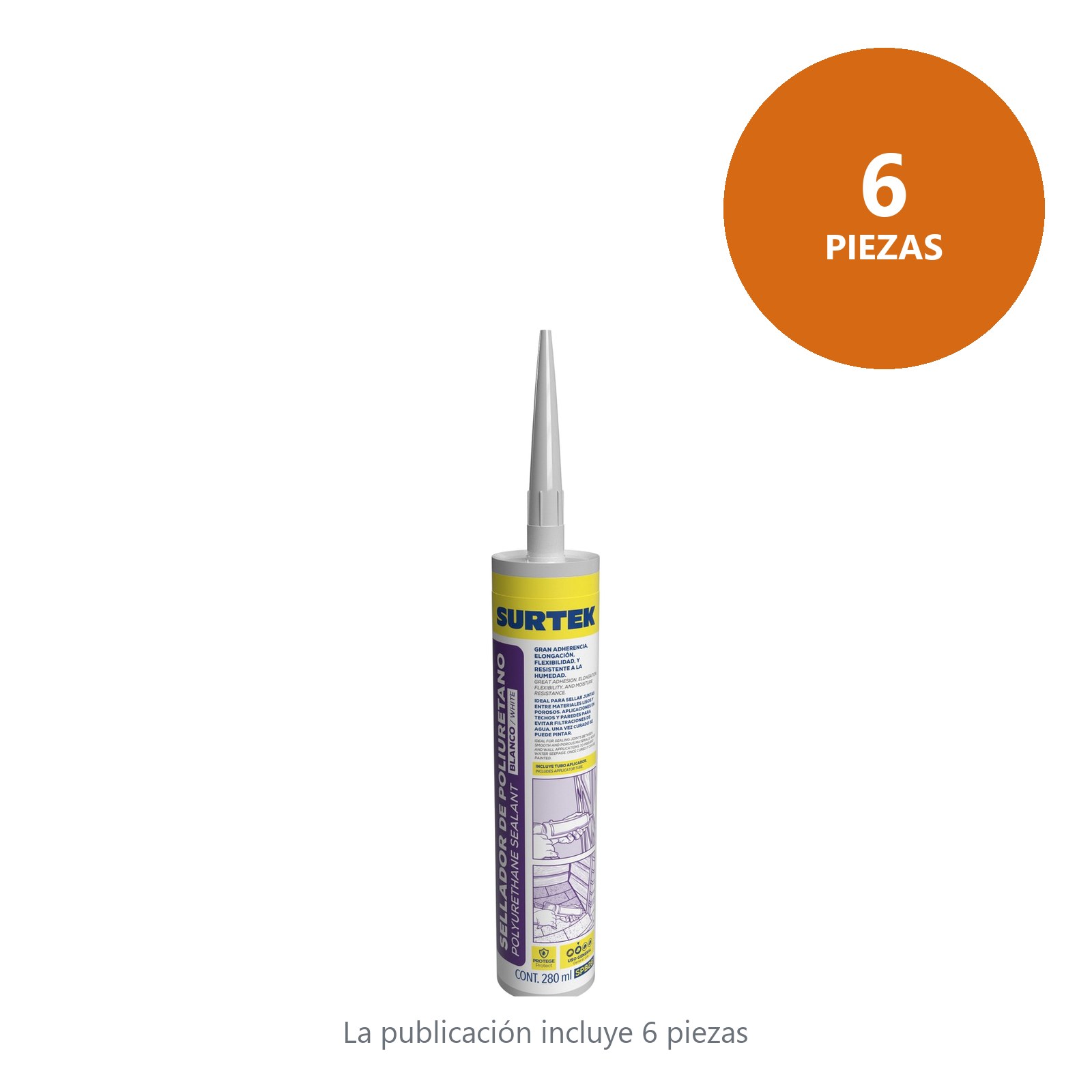 Sellador de poliuretano blanco 280 ml Surtek - Imagen 2