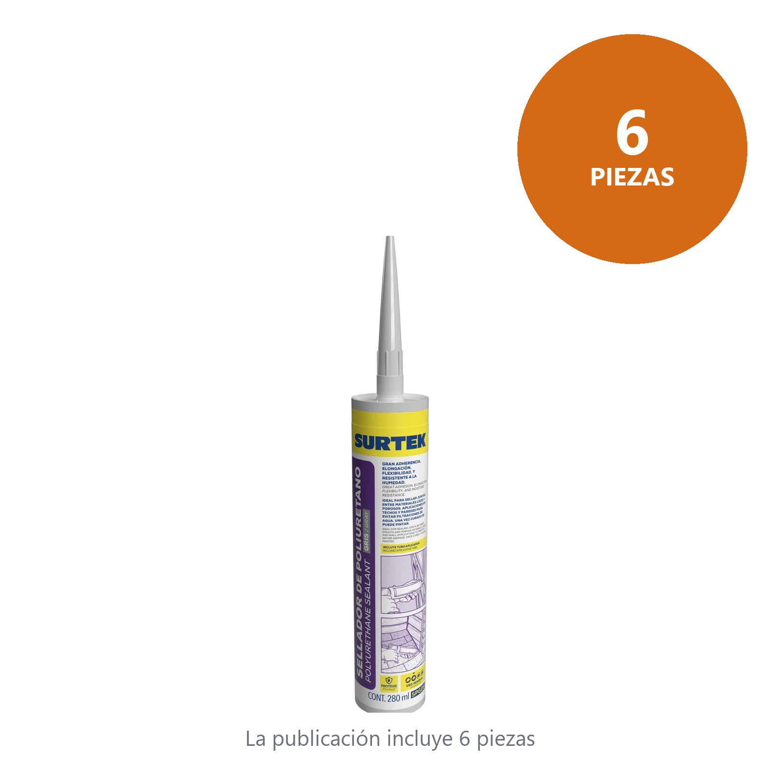 Sellador de poliuretano gris 280 ml Surtek - Imagen 2