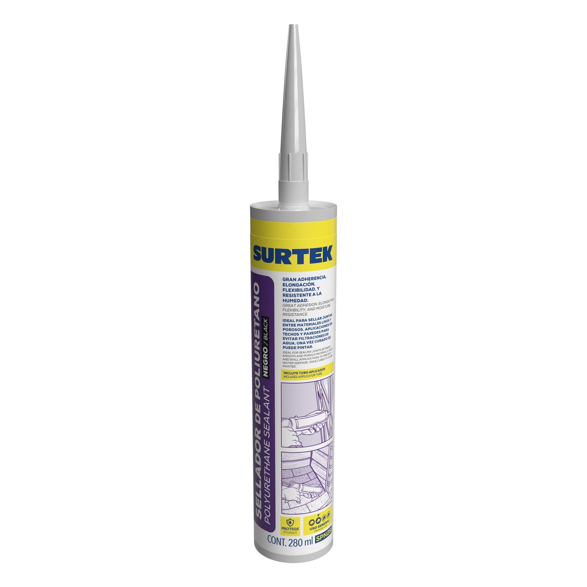 Sellador de poliuretano negro 280 ml Surtek