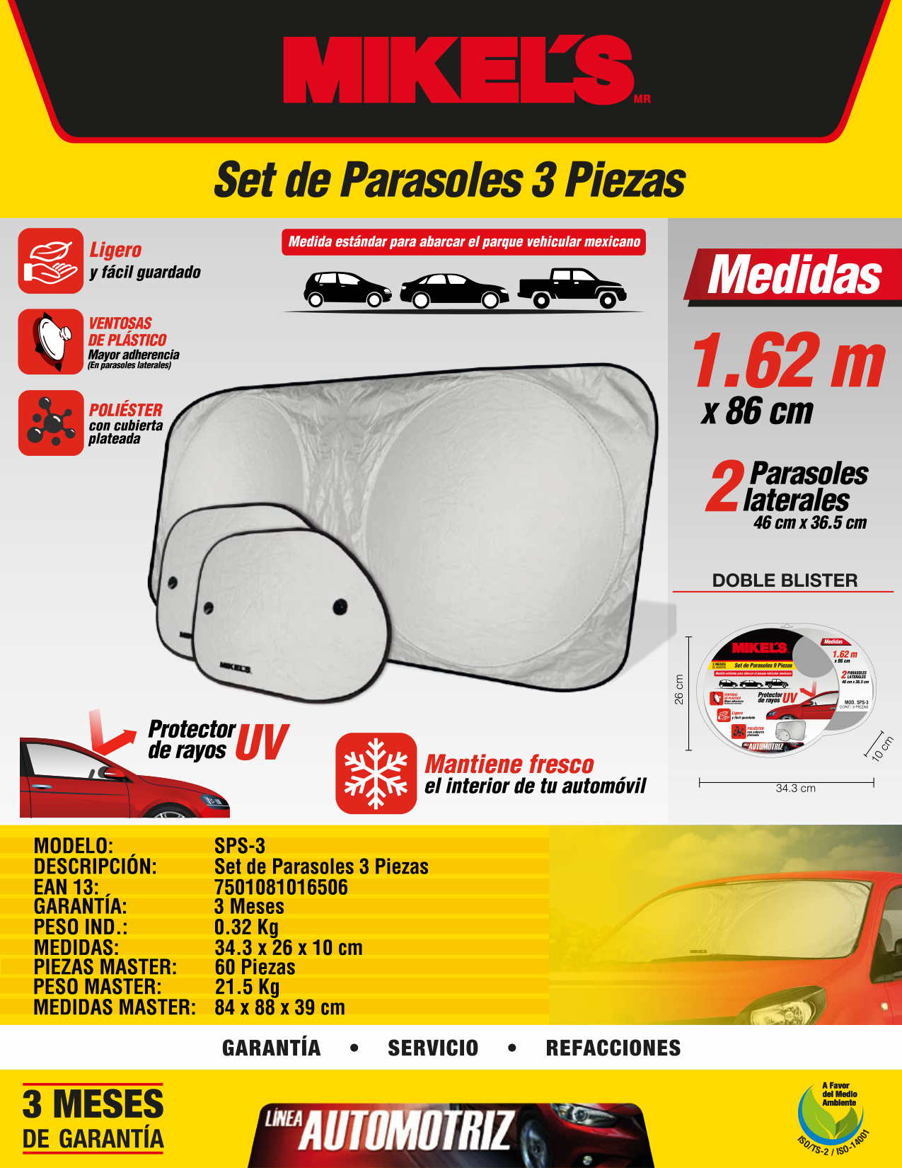 MIKELS SPS-3 Parasoles SET 3 pzas. Ventanillas: 46 X 36.5 cms & Parabrisas: 162 x 86 cms - Imagen 4