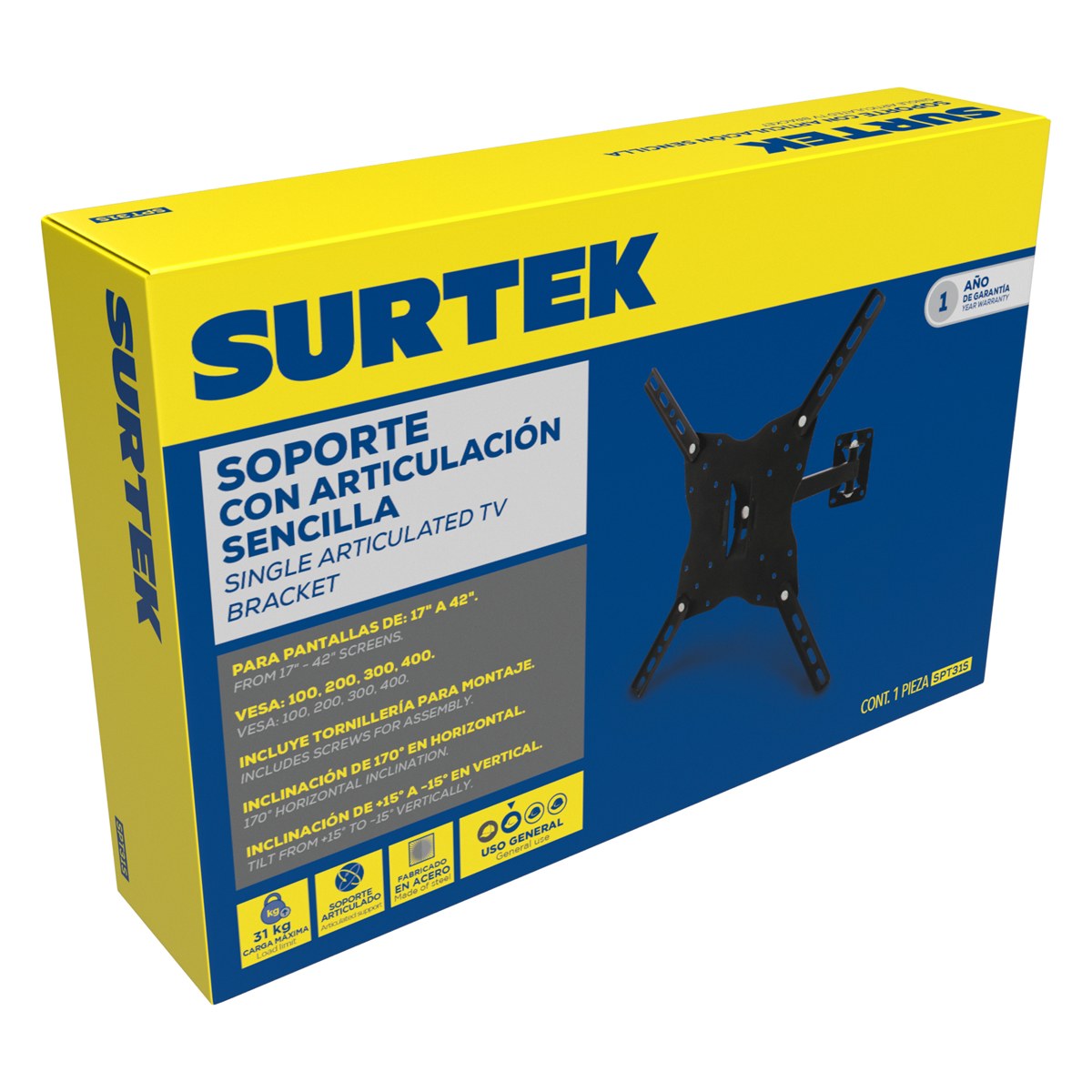 Soporte sencillo para TV 17" - 42", 31 kg Surtek - Imagen 2