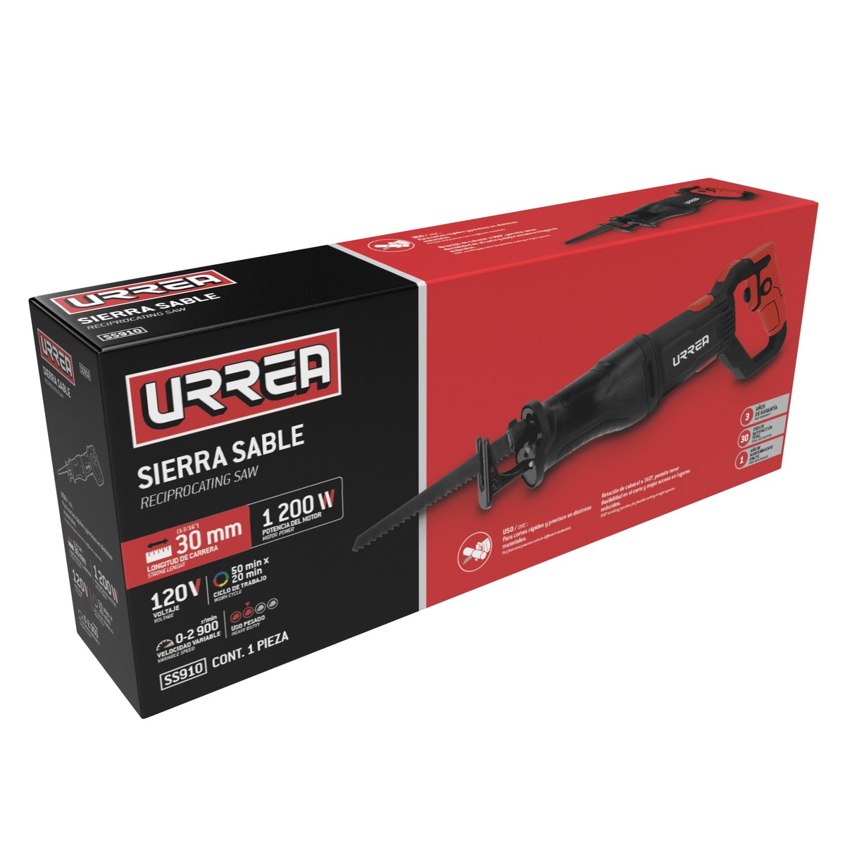 Sierra sable 10" 1,200 W 120 V, 0 - 2,900 RPM Urrea - Imagen 2