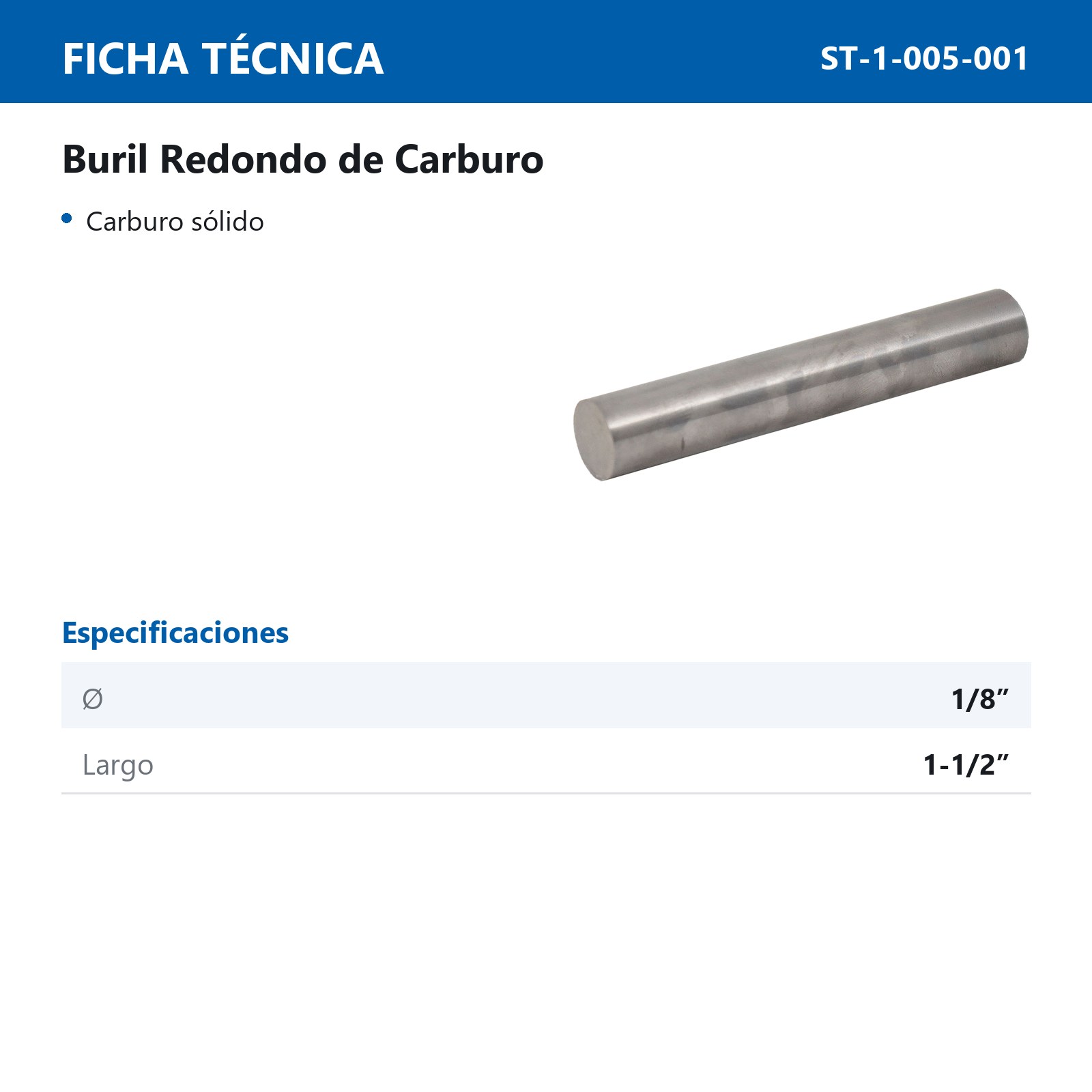 BURIL CARBURO REDONDO 1/8"X1-1/2" - Imagen 2