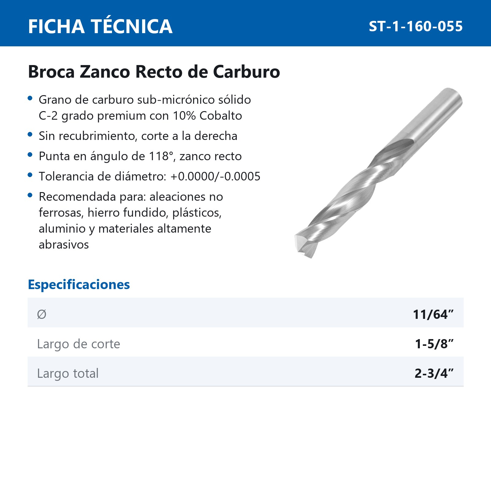 BROCA DE CARBURO 11/64" - Imagen 3