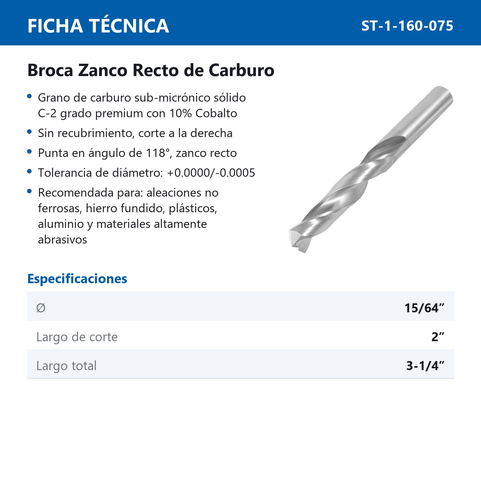 BROCA DE CARBURO 15/64" - Imagen 3