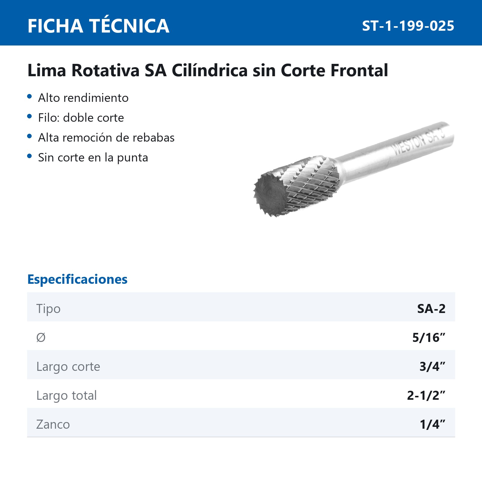LIMA ROTATIVA SA-2 5/16" DOBLE CORTE - Imagen 2
