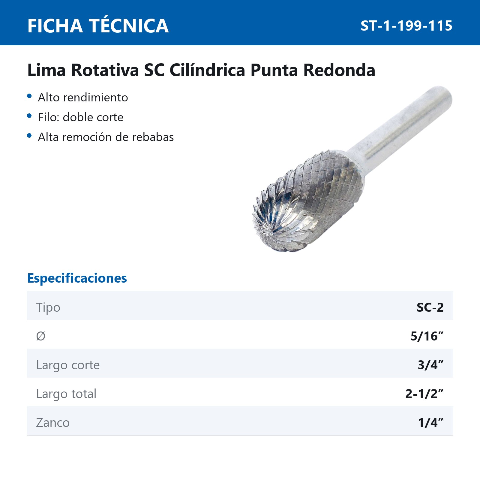 LIMA ROTATIVA SC-2 5/16" DOBLE CORTE - Imagen 2