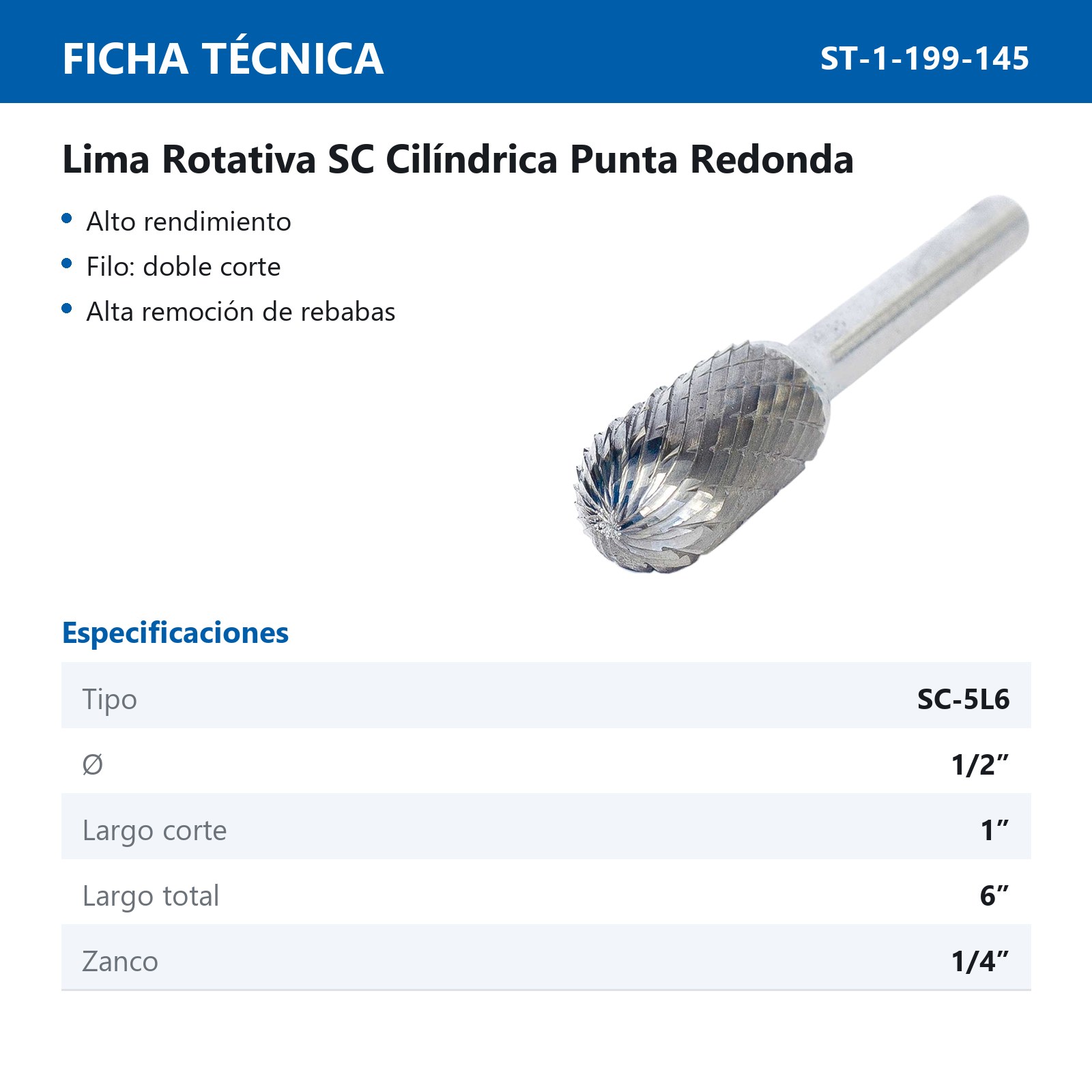 LIMA ROTATIVA SC-5 1/2" X 6" DOBLE CORTE - Imagen 2